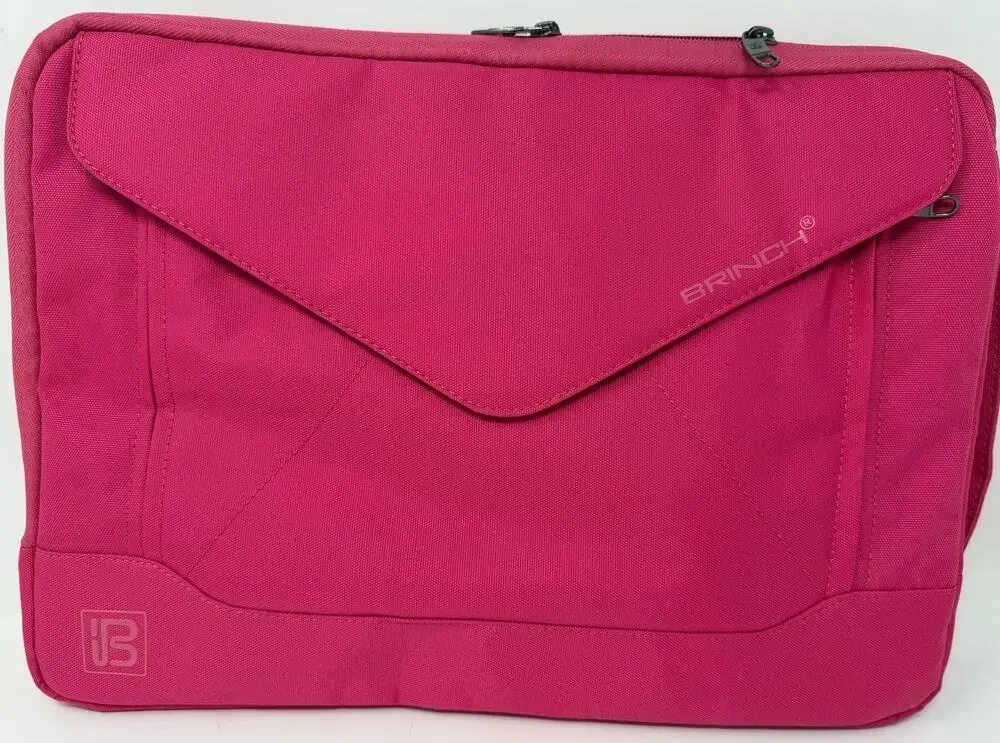 Brinch Laptop Bag Pink Nylon Envelope Style Shoulder Bag Zippered Compartments